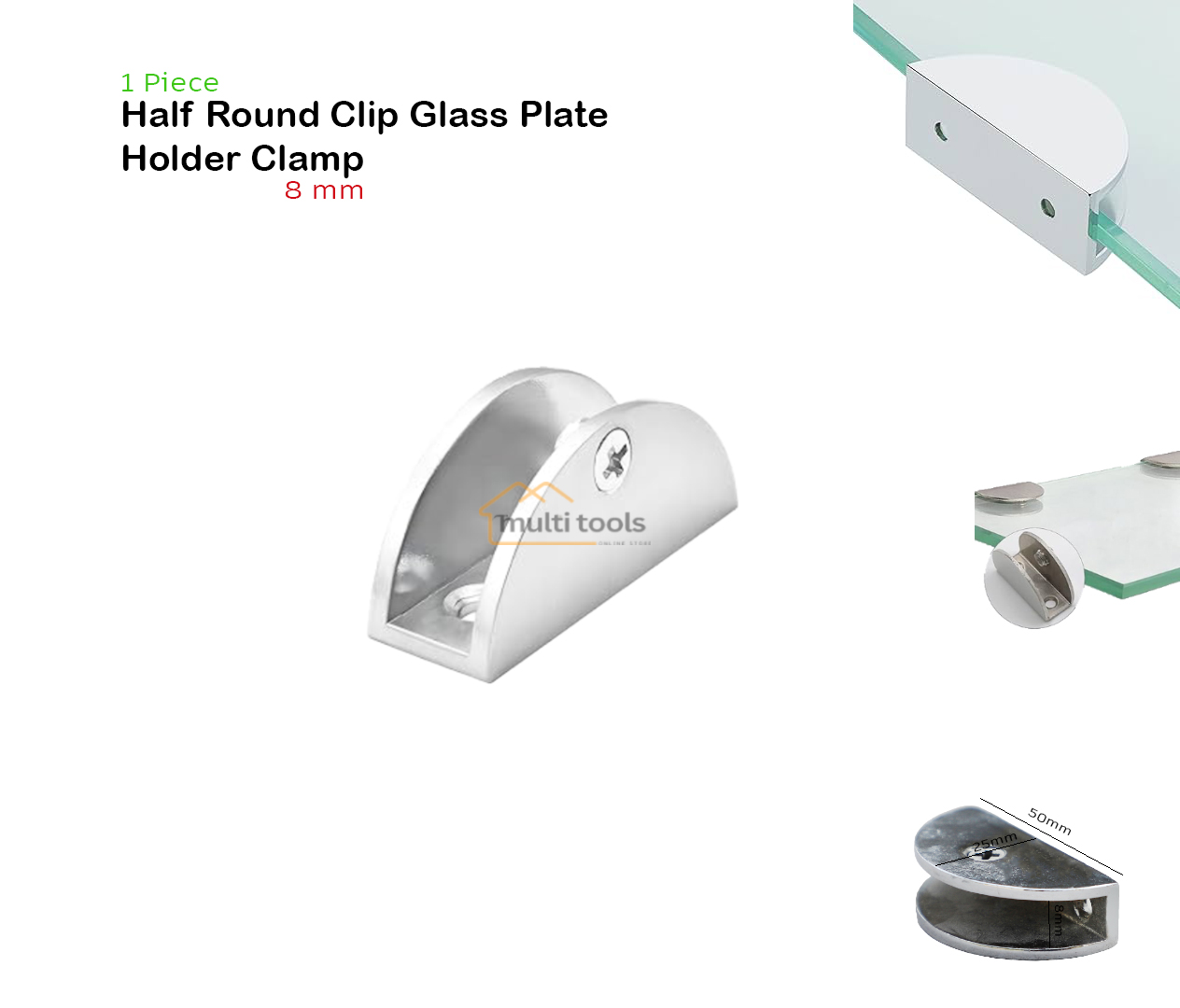 Half Round Clip Glass Plate Holder Clamp 8Mm